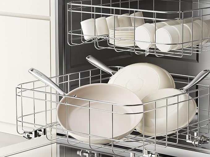 Redchef Ceramic Non Stick Egg Pans, Nonstick Frying Pan Skillet, 8 inch Cooking Pan Non Toxic with Stay Cool Handle for Induction, PTFE & PFAS & PFOA Free, Dishwasher/Oven Safe (Beige White)