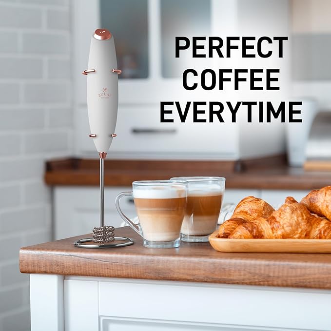 Zulay Kitchen Patented Tornado Triple Whisk Milk Frother with 4 Duracell Batteries – Handheld Foam Maker for Coffee, Lattes, Matcha & Hot Chocolate – Rich, Creamy Froth in Seconds