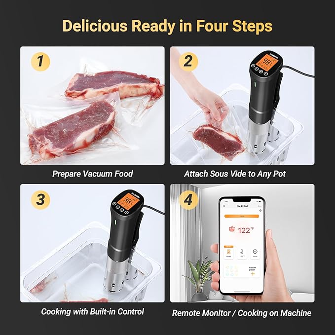 2.4G WIFI Sous Vide Cooker INKBIRD Sous Vide Machine with APP Control, 1000 Watts Immersion Circulator with APP Recipes Timer Alarm Mobile Notification, 3D Water Fast Heating Ultra-Quiet
