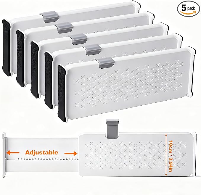 5 Pack Drawer Dividers Clothes Adjustable Dresser Organizers, Expandable Drawer Separators for Dresser, Bedroom, Kitchen and Office Storage, 4" High/11-17 Long