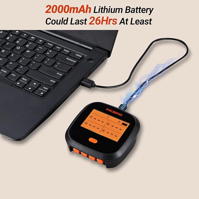 INKBIRD WiFi Meat Thermometer for Grilling, Unlimited Rang Rechargeable BBQ Thermometer APP Calibration, Temp Graph Mobile Notification, 4 Colorful Probes Food Thermometer for Pellet Smoker Oven