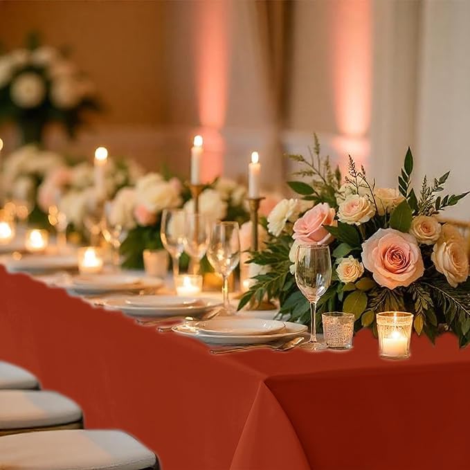 Fitable 8 Pack Rectangle Tablecloths: Stain Resistant Wrinkle Free Fall Table Clothes, Washable Reusable Polyester Table Covers for Wedding Thanksgiving Party Birthday Banquet(Rust, 70x120 inch)