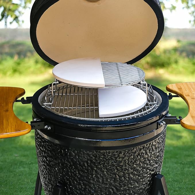 Half Moon Baking Stone Pizza Baking Stone for Big Green Egg XL, 2Pack 19.7" Cooking Stone Ceramic for Kamado Joe Big Joe II, for Primo Oval XL, for Vision Grills XL,forCharGriller Akorn Kamado Kooker