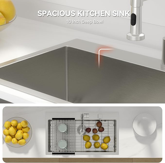 Lordear 33 Inch Drop in Kitchen Sink 33 x 19 Topmount Sink 16 Gauge Stainless Steel Single Bowl Deep Sink with Drain Strainer