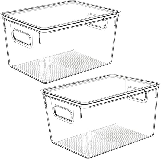 Clear Plastic Storage Bins with Lids, Perfect for Kitchen Organization or Pantry Organization and Storage, Stackable Fridge Organizer Bins, Storage Containers for Organizing, Cabinet Organizers