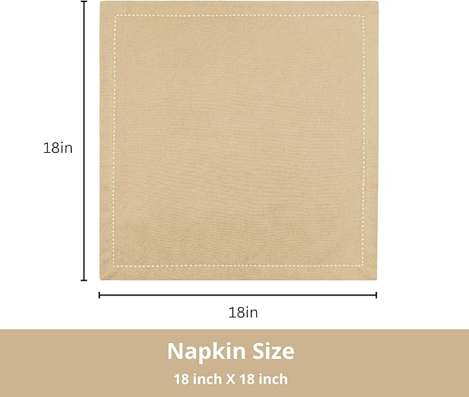 PurpleEssences Set of 6 Hemstitch Cloth Dinner Napkins 100% Cotton - Soft Durable Washable - Ideal for Wedding Christmas Holiday Winter - Perfect Everyday Use Table Linen 18x18 - Beige