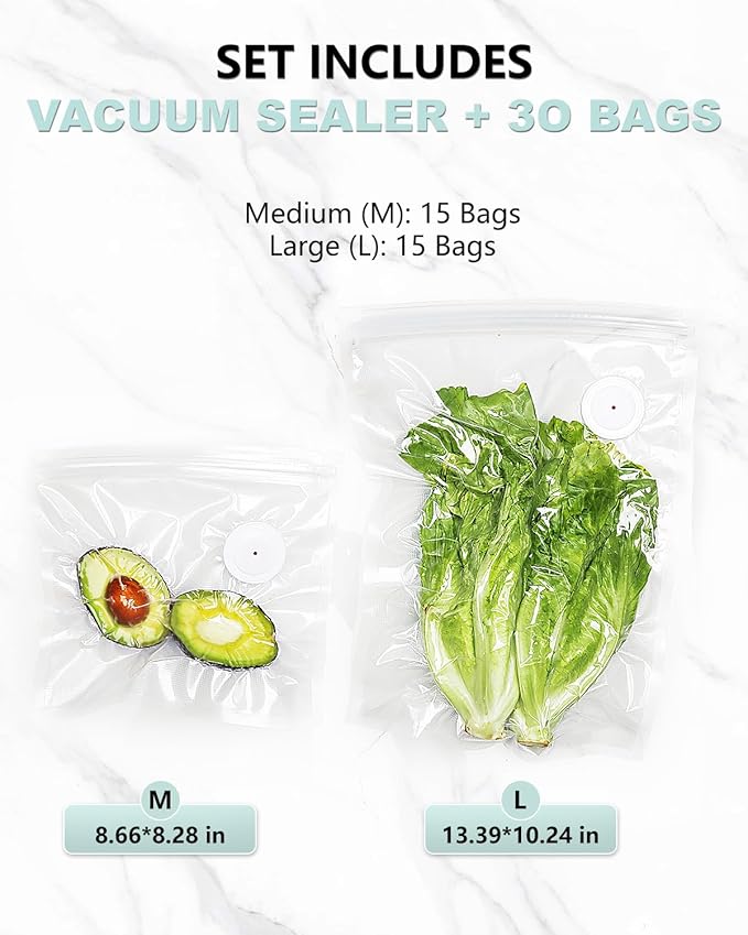 Fiii Portable Vacuum Sealer for Food, Compact Vacuum Sealer with Visible Water Tank, 30 Reusable Vacuum Bags, Handheld Sealer Machine, Pure White