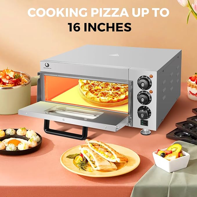 BEAMNOVA Commercial 16" Pizza Oven, Countertop, 20L, 12 Inch Pizza Pan & 16 Inch Pizza Stone, 0-60min Timer, 50-350°C, for Restaurant Home, Electric Baked Pretzels Machine