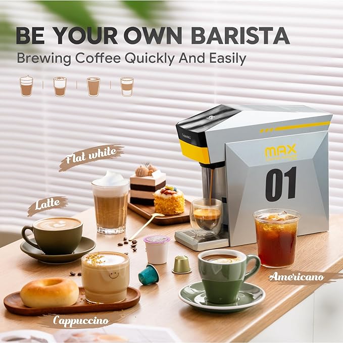 BENFUCHEN 4 in1 Single Serve Coffee Maker, 19 Bar Espresso Maker Coffee Machine For KCup/Nespresso OriginalLine Capsules/Dolce Gusto/Ground Coffee, Vibrant Orange