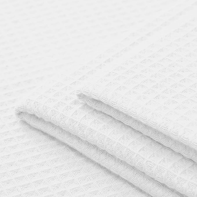 Encasa XO Kitchen Dish Towels Set | White | Waffle Weave and Flat Hand Tea Towel | 28"x18" | Quick Drying Reusable Cotton Washcloths | Multipurpose Lightweight Dishcloths Set of 4