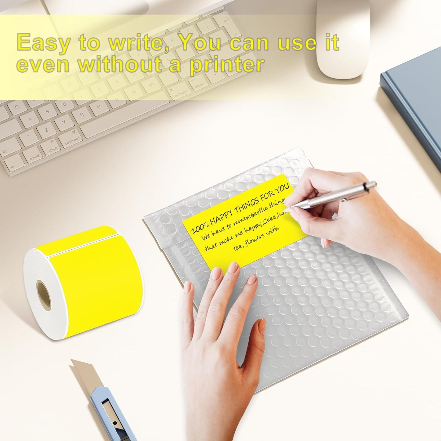 300per Roll 3 X 5 Inch Printable Rectangle Color Coding Labels, Adhesive Color Coding Stickers for Bar-Codes, Address, Small Business Labeling, Inventory, Yellow