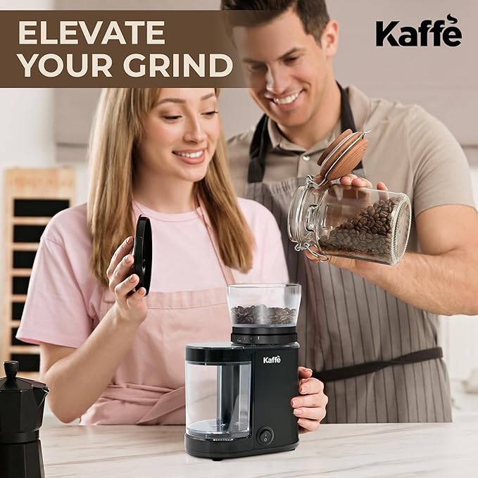 Kaffe Electric Burr Coffee Grinder (5.5oz) w/Adjustable Coarseness Settings - Flat Burr - [New Upgraded Motor ] - Precision Coffee Bean Grinder for Home Use - Black