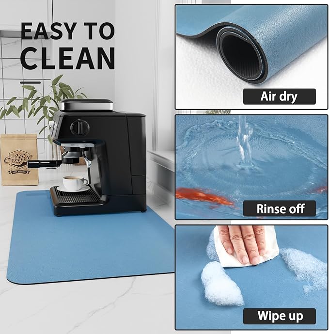 Coffee Mat - Absorbent Hide Stain Rubber Backed Dish Drying Mat for Kitchen Counter - Bar Mats for Countertops Accessories Fit Under Coffee Maker Espresso Machine