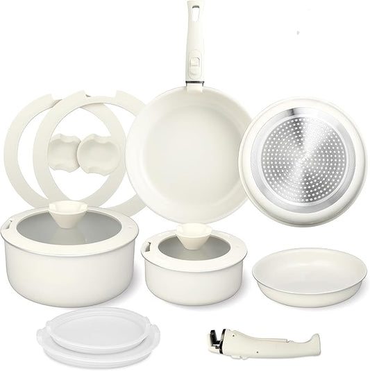 FAB&DELUXE Nonstick Cookware Set,13 Pcs Nonstick Pots and Pans with Lids, Aluminum Induction Cooking Set with Detachable Handle, Oven Safe, Non Toxic Healthy Kitchen Cookware Sets, PFAS and PFOA Free