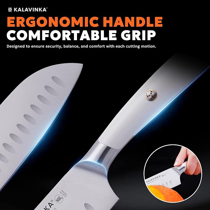 7 Inch Santoku Knife, German Stainless Steel, Razor Sharp Multipurpose Kitchen Knife with Balanced Handle and Gifted Sheath, Grilling Tools (SAMJNA)