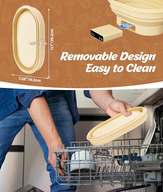 HK Heating Sourdough Banneton Bread Proofing Basket Kit with Timer & 6 Temp Settings, 2L Foldable Silicone Dough Proofing Box Electric Sourdough Starter Warmer Set for Dough Rising, Starter Baking Kit