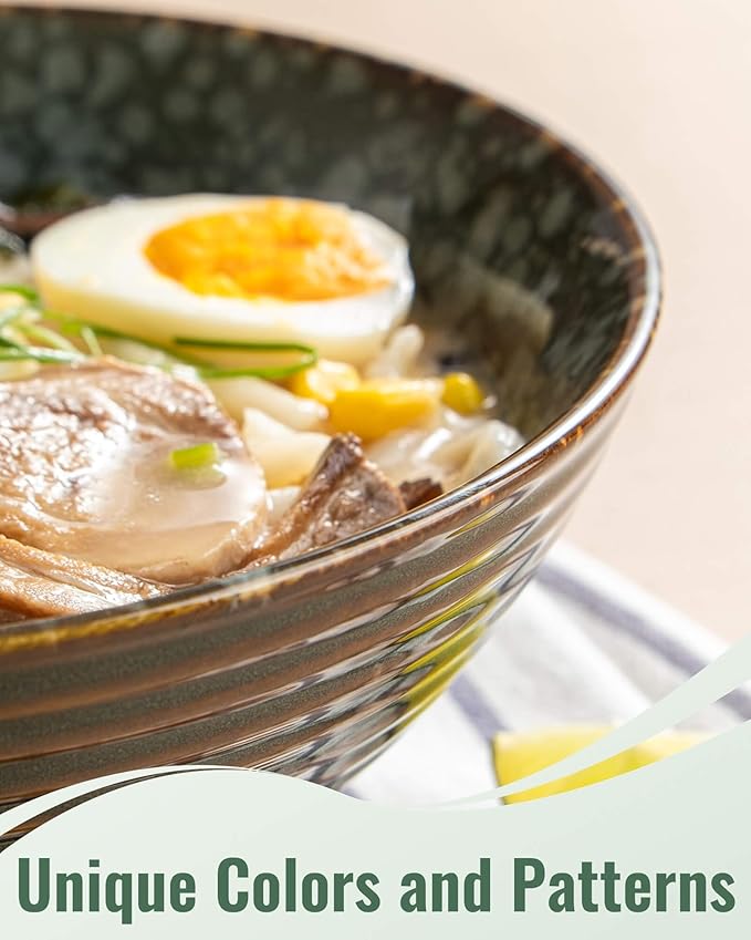 Large Japanese Ramen Bowl Set of 4, Material Safety Ceramic Ramen Bowls with Matching Chopsticks and Spoons, 8 Inch 40oz Pho Bowls Ramen Noodle Bowl for Asian Udon Soup Salad Cereal(Green)