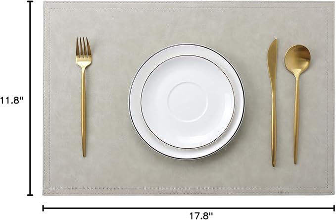 Waterproof PU Placemats, Faux Leather Dining Table Mat, Set of 6, Easy to Wipe Off Scrub Vinyl Mat, Heat & Stain Resistant for Office Conference Table, Home Decor