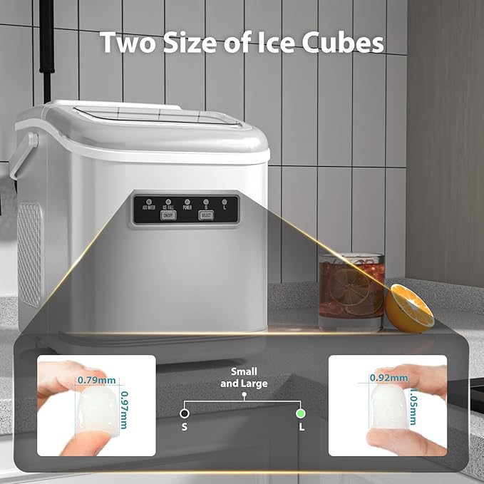 Countertop Ice Maker Machine, Portable Compact Small Bullet Ice Maker with Self Cleaning Function Makes 9 Cubes in 6 Minutes, Up to 26lbs in 24 Hours, Ideal for Camping Dorm Home Outdoor Use (White)