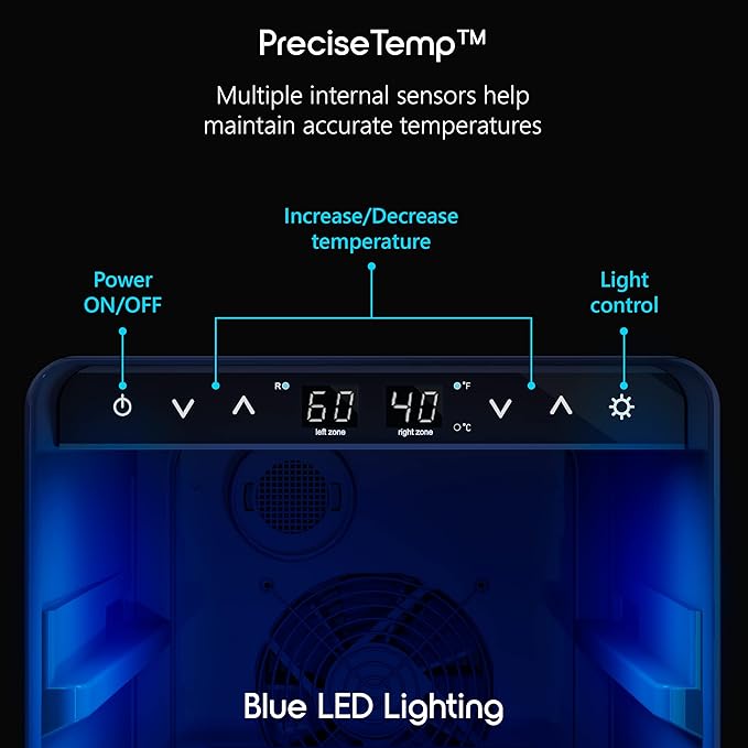Zephyr Brisas 24 Inch Wine Fridge Dual Zone Under Counter Countertop Wine and Beverage Cooler Cabinet Home Bar Drink Beer Freestanding Refrigerator with French Door 21 Bottles 64 cans