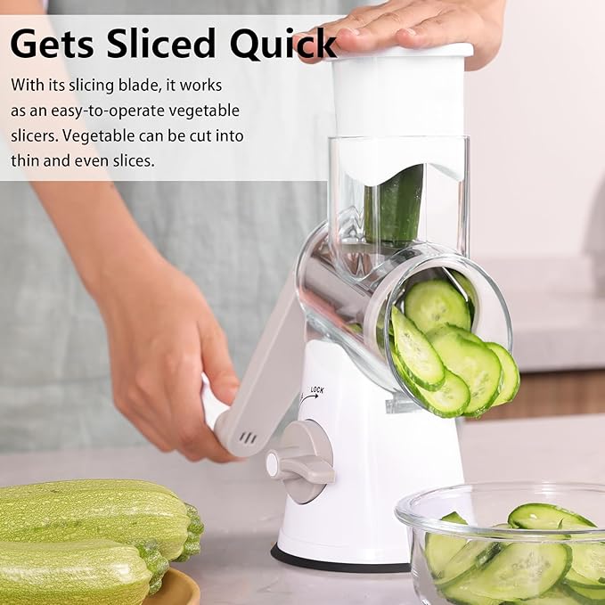 Rotary Cheese Grater, 3 in 1 Cheese Shredder Grater Rotary with Handle, Vegetable Mandoline Slicer Shredder for Vegetable, Cheese, Nut