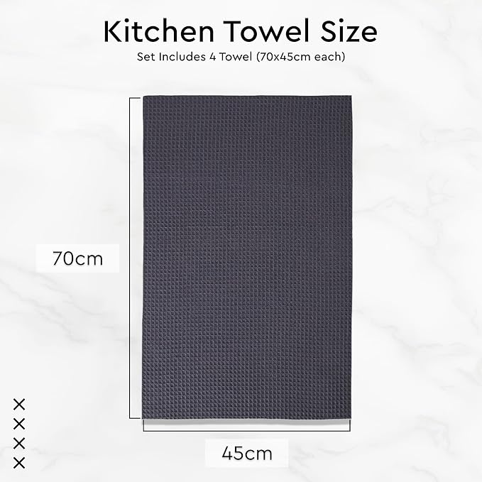 Encasa XO Kitchen Dish Towels Set | Grey | Waffle Weave and Flat Hand Tea Towel | 28"x18" | Quick Drying Reusable Cotton Washcloths | Multipurpose Lightweight Dishcloths Set of 4