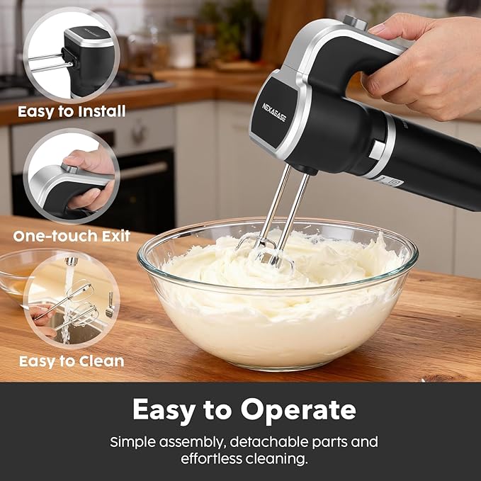 2-In-1 Hand Mixer Immersion Blender Electric Handheld, Portable Hand Blender Electric Mixer with Beater Dough Whisk & Blending Cup, Food Processor Kitchen Gadgets for Smoothies Baby Food Baking & Soup