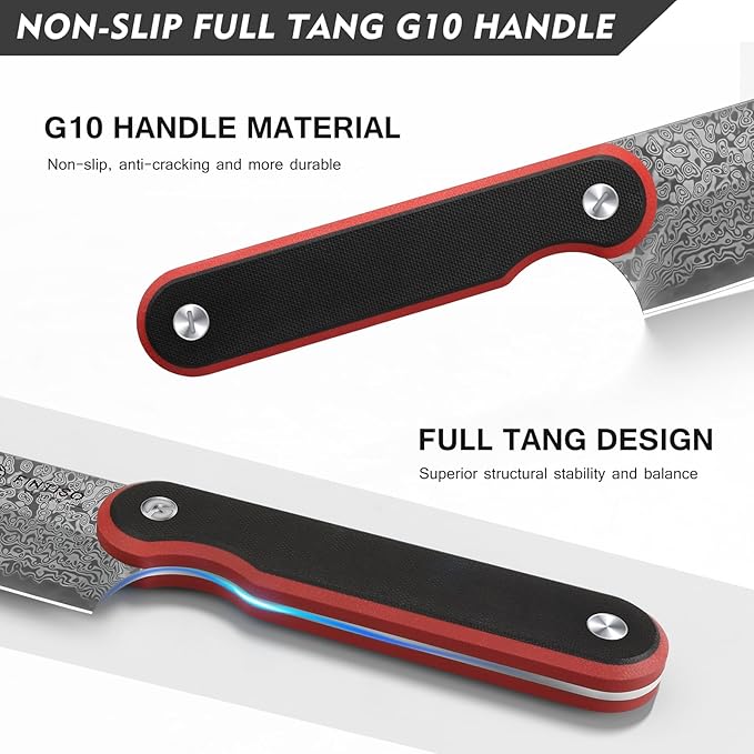 FINTISO Chef Knife 8 Inch, Professional 67-Layer Damascus Stainless Steel Kitchen Knife with 10Cr15CoMoV Steel Core, Ultra Sharp Cooking Knife with Ergonomic Full Tang G10 Handle