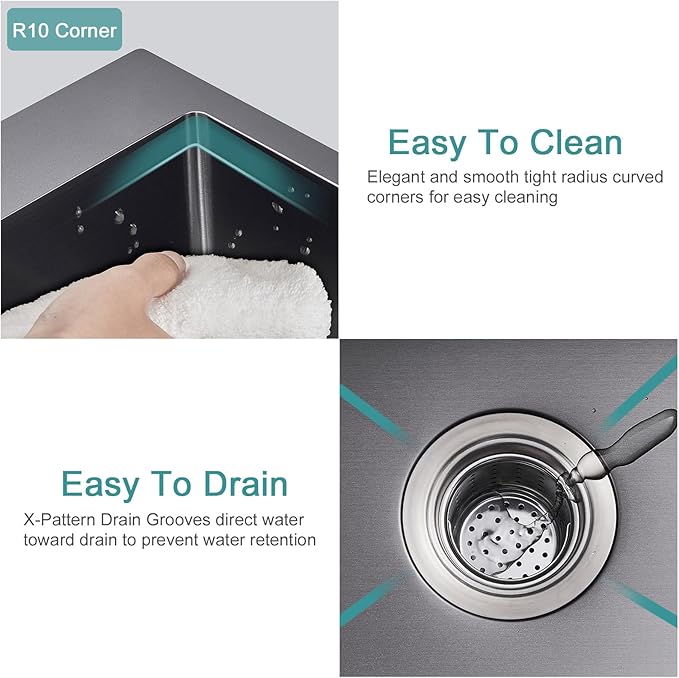 15 inch Drop in Bar Sink Black, Small Topmount Kitchen Sink Single Bowl, Handmade T-304 Stainless Steel Overmount Kitchen Bar Sink with Basket Strainer