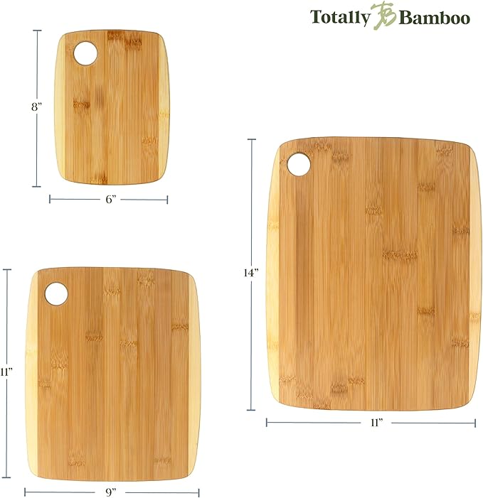 Totally Bamboo 3-Piece Two-Tone Bamboo Cutting Board Set – Reversible Kitchen Boards for Chopping & Serving Cheese, Meat, Vegetables & More