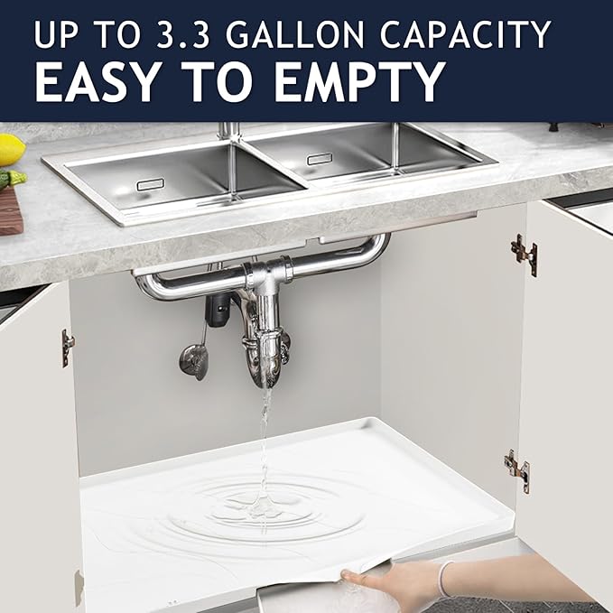 Heavy Duty Silicone Under Sink Mats for Kitchen Waterproof 40" x 19", Extra Thick Under Sink Rubber Mat Drip Tray, Raised Edge Under Sink Liner,Prevent Drips, Leaks, Spills,White