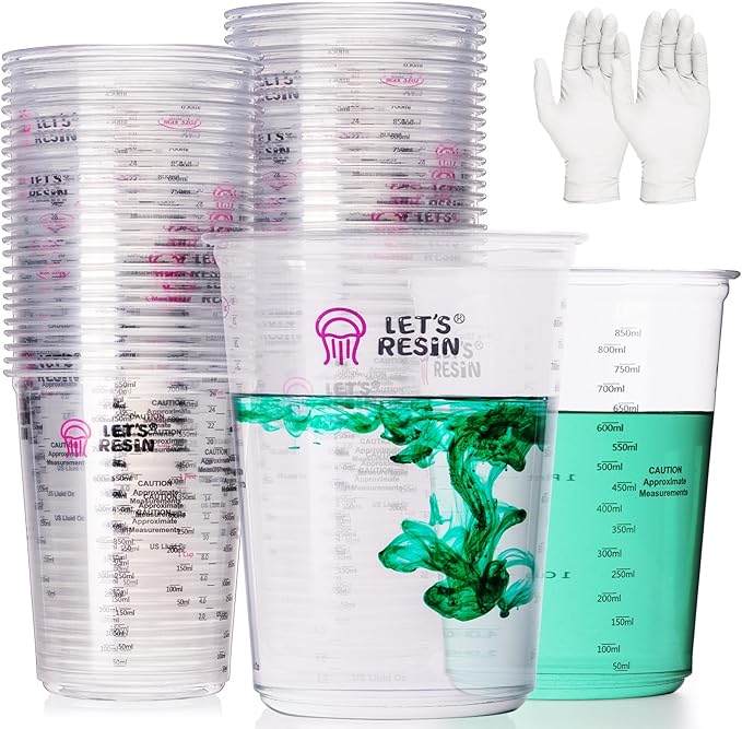 LET'S RESIN Resin Mixing Cups, 45pcs 32oz(1000ml) 2 Scales Accurate Paint Mixing Cup with Protective Gloves, Sturdy & Thick Disposable Measuring Cups for Paint, Pigments, Art, Auto Resin Mixer