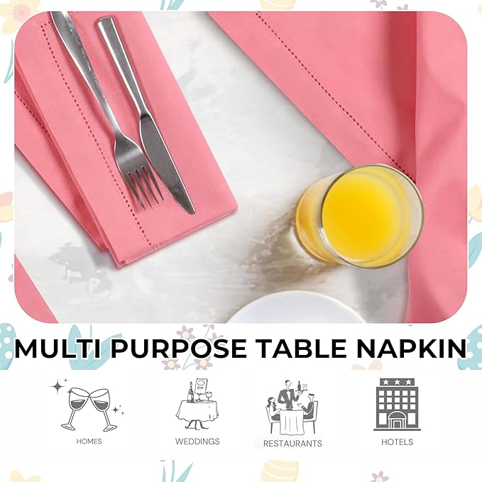 Peach Cloth Napkins Set of 12, 18x18 Inch, Absorbent Cotton Blend Washable and Reusable Dinner Napkins for Table, Thanksgiving, Christmas, Wedding, Restaurant, Kitchen & Everyday Use