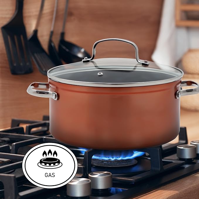 Nuwave 12pc Healthy Pots and Pan Set Non-Stick, Forged Lightweight Cookware Set, G10 Duralon Ceramic Coating, Vented Tempered Glass Lids, Induction-Ready & Works on All Cooktops, PFAS Free