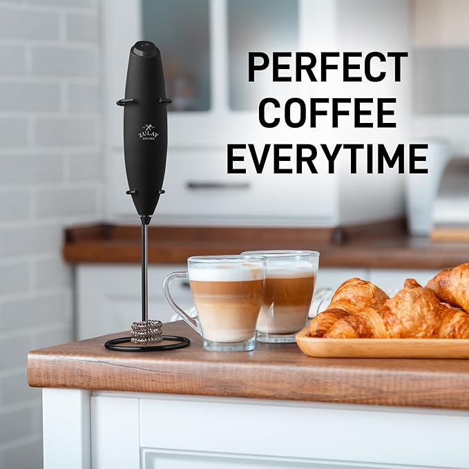 Zulay Kitchen Patented Tornado Triple Whisk Milk Frother with 4 Duracell Batteries – Handheld Foam Maker for Coffee, Lattes, Matcha & Hot Chocolate – Rich, Creamy Froth in Seconds