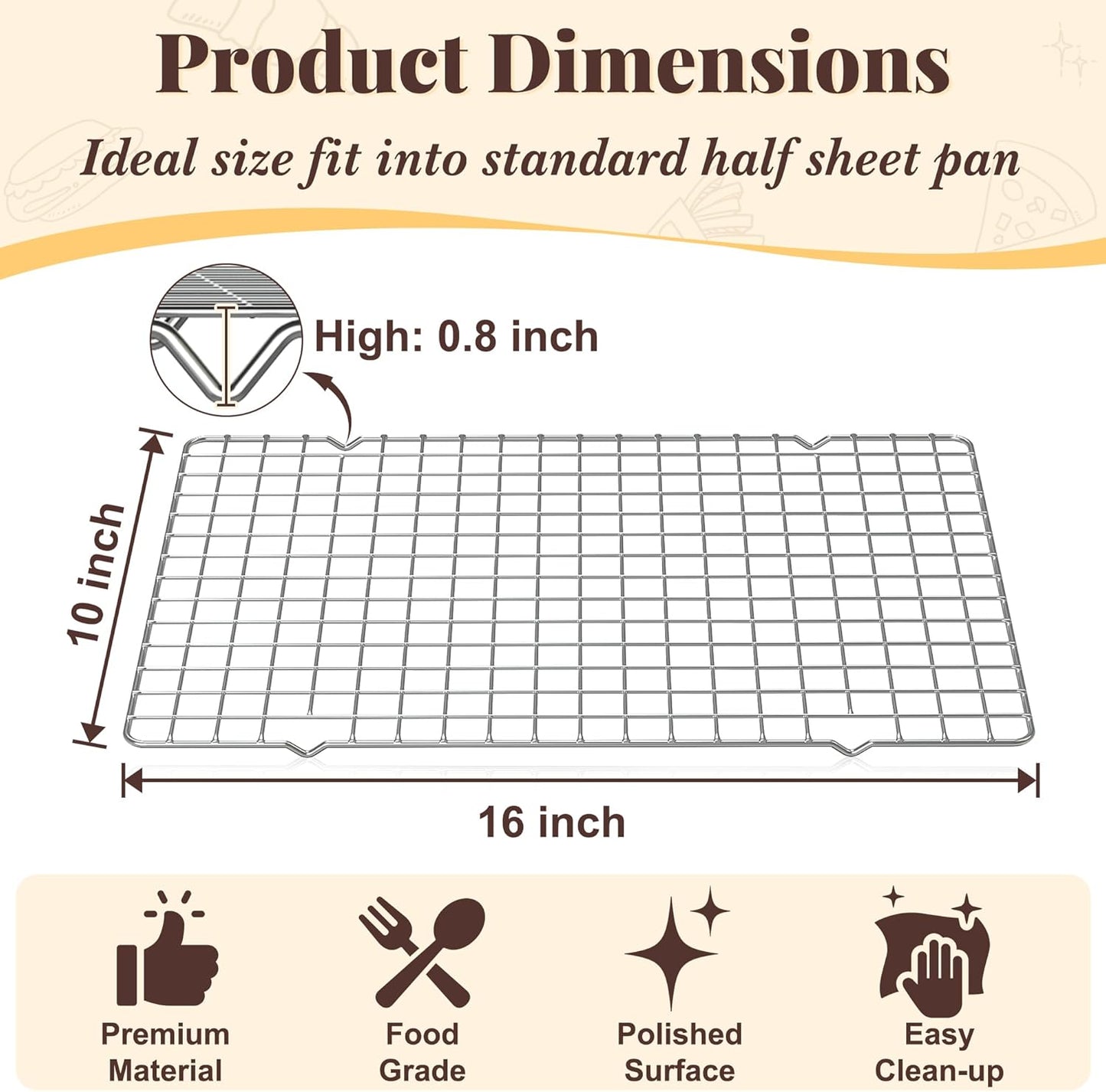 Cooling Racks for Cooking and Baking - 2 PCS 10" x 16" Grid Wire Baking Rack for Oven Cooking, Baking, Grilling, Roasting -Dishwasher Safe Bacon Rack- Fits Jelly Roll Cookie Sheet Pan-Box Packaging