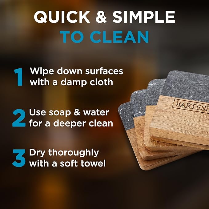 Bartesian Wooden Cutting Board & Drink Coaster Set - Premium Acacia Wood & Marble Cocktail Garnish Cutting Board & Beverage Coaster for Home Bars - Sophisticated Bar Accessories Gift Set