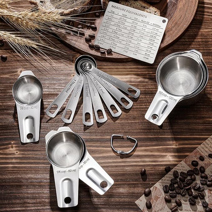 Measuring Cups and Spoons Set Heavy Duty 304 Metal Stainless Steel Measuring Cup Spoon Kitchen Gadgets for Cooking Baking (Set of 14)