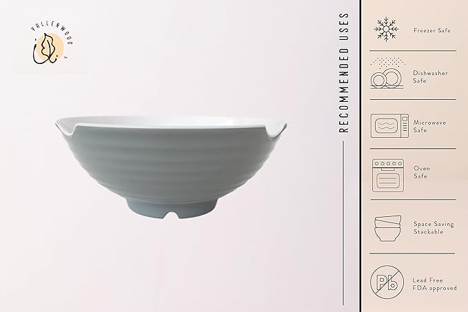 4 XL Gray White bowl set, 12 Pieces Ramen Bowls. Asian Japanese soup with Spoons and Chopsticks. Restaurant Quality Melamine, Large 52 oz for Noodles, Pho, Udon, Thai, Chinese dinnerware, 9 inch