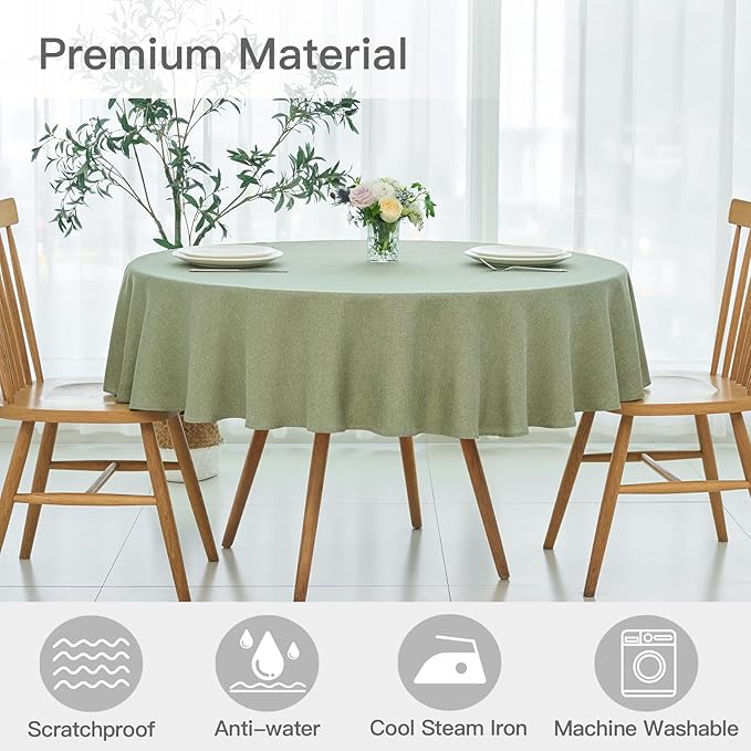 maxmill Linen Textured Tablecloth Spill-Proof Stainproof Wrinkle Free Washable Fabric Table Cloth for Circular Table Cover, Dining Room Buffet Banquet Party Holiday Dinner, Round 70 Inch Sage Green