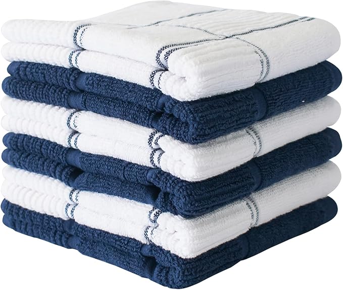 CRAFTSWORTH Kitchen Towels, 15 x 26 Inches, Pack of 6, 400 GSM, 100% Ring Spun Cotton, Navy Combo Windowpane Dish Towels Super Soft and Absorbent, Tea Towels and Bar Towels