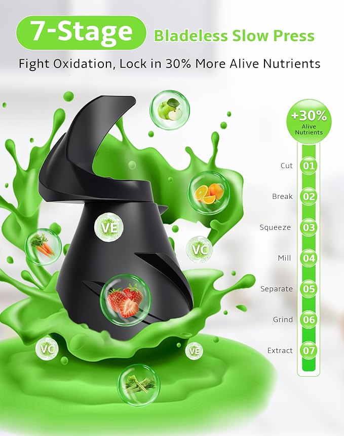 Slow Masticating Cold Press Juicer, 5.1" Wide Chute for Whole Fruits/Vegetables | Higher Juice Yield & More Nutrient Retention | BPA-Free | 300W Quiet Motor | Easy to Clean