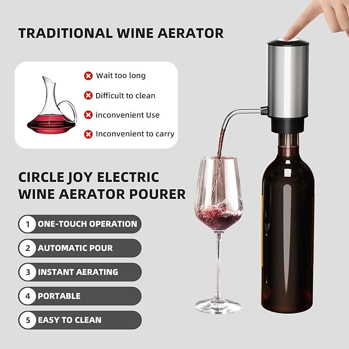 Rechargeable Electric Wine Opener Set, 4-in-1 Gift for Wine Lovers with Automatic Corkscrew, Aerator Pourer, Vacuum Stoppers & Foil Cutter, Ideal for Home Bar, Gifts for Women/Men