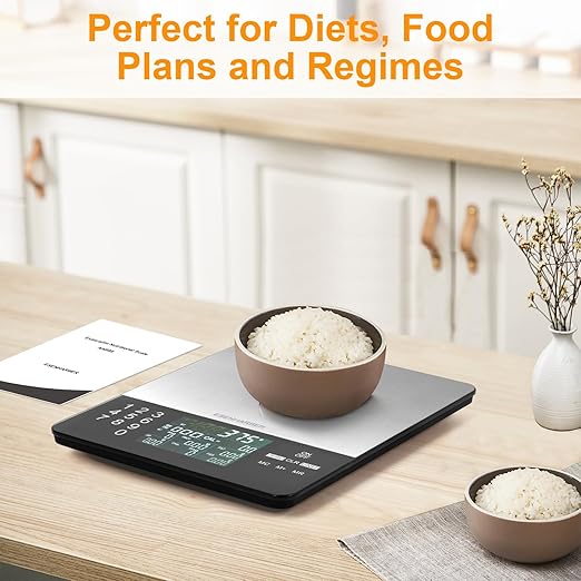 Food Scale with Nutritional Calculator, Calorie Scale, Kitchen Scales Digital Weight Grams and Ounces, for Meal Prep, and Weight Loss, Units in Lbs, Grams, Ounces, Batteries Included