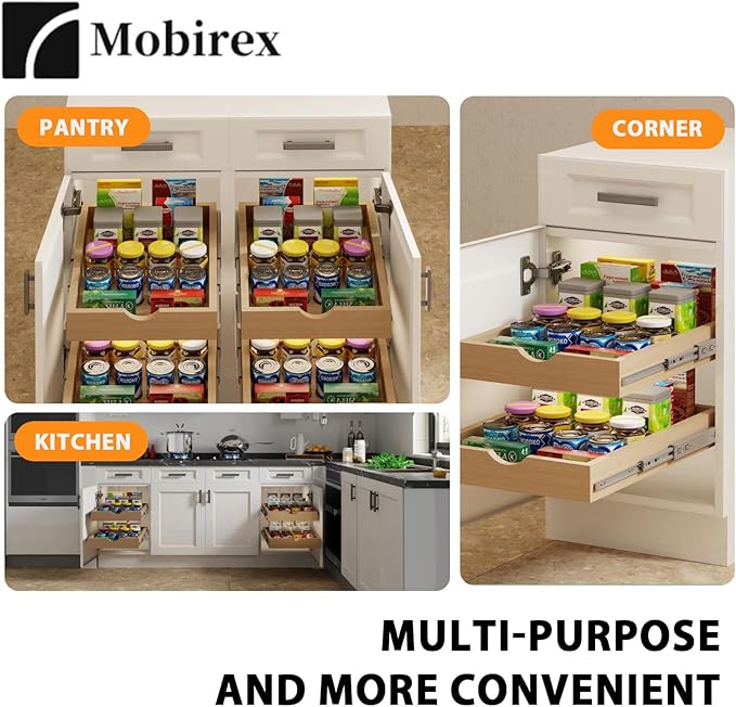 Pull Out Drawers for Cabinet Wood Slide Out Cabinet Organizer and Storage Cabinet Kitchen Drawers Slide Out Shelves Pull Out Shelves in Kitchen Pantry Bathroom with Soft Close 21"W x 22"D x 3"H
