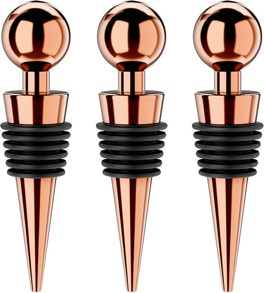 Wine Stoppers for Wine Bottles 3Pcs Vacuum Wine Bottle Stopper with Silicone Reusable Wine Corks, Leak proof Keep Fresh Suitable for Standard (Goldrose, 3 Pack)