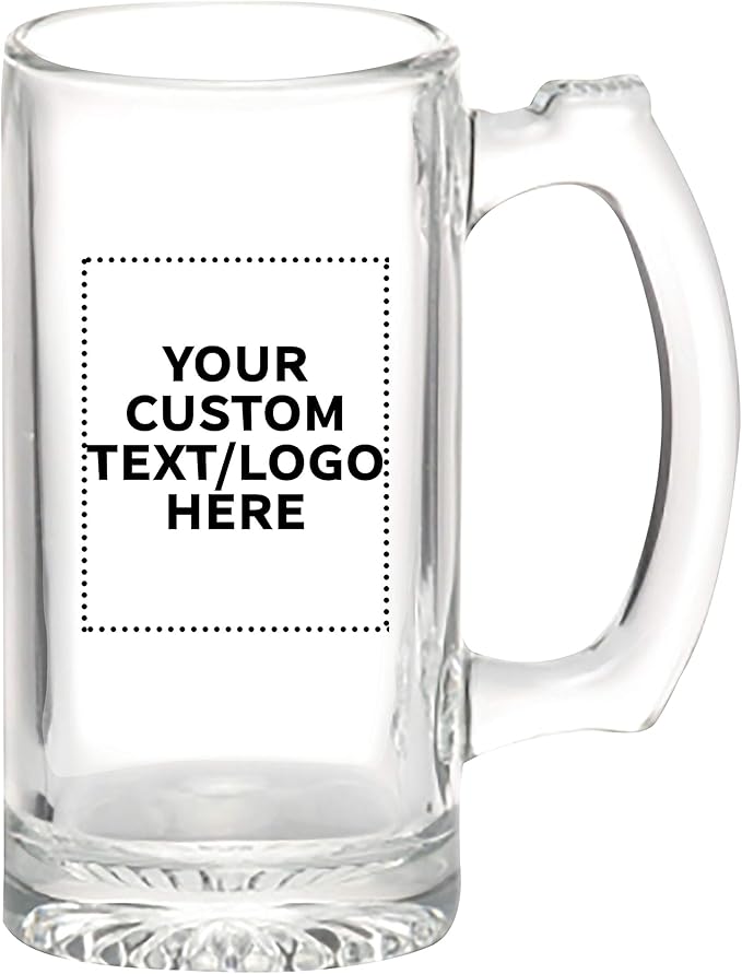 50 Libbey Beer Mugs Set, 12 oz. - Customizable Text, Logo - Groomsmen Glassware - Clear