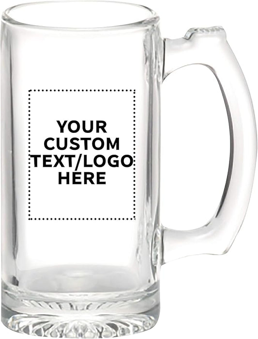 50 Libbey Beer Mugs Set, 12 oz. - Customizable Text, Logo - Groomsmen Glassware - Clear
