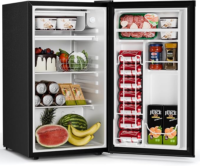 Antarctic Star Mini Compact Refrigerator with Freezer, 3.2 Cu.Ft. Single Door with Adjustable Thermostat,Removable Glass Shelves for Apartment/Dorm/Office,BLACK