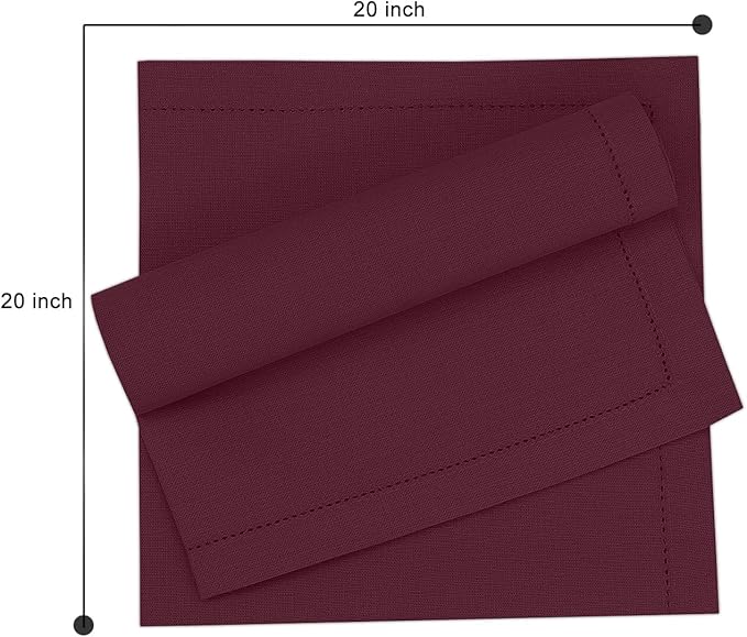 Ruvanti Premium Linen Napkins Set of 4-20x20 Inch, Classic Hemstitch, Mitered Corner Cloth Napkins ‎‎- Soft, Elegant Dinner Napkins Cloth Washable for Weddings, Parties, Everyday Use - Burgundy